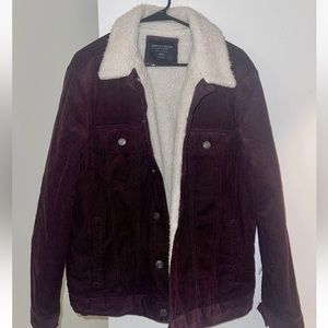 Sunrise Kingdom Size Medium Maroon Jacket Corduroy White Lined Trucker Coat